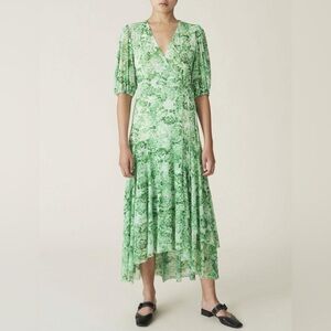 Ganni Green High Low Floral Dress